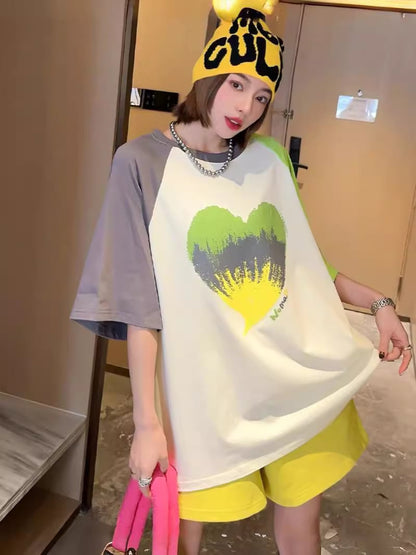 絶対欲しい  ロゴ プリント カラーマッチング  ゆったり 3色半袖Tシャツins-8383