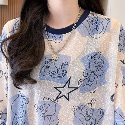 【半額！期間限定！！】絶対流行 カジュアル キュート プリント  日焼け止め 半袖Tシャツins-8576