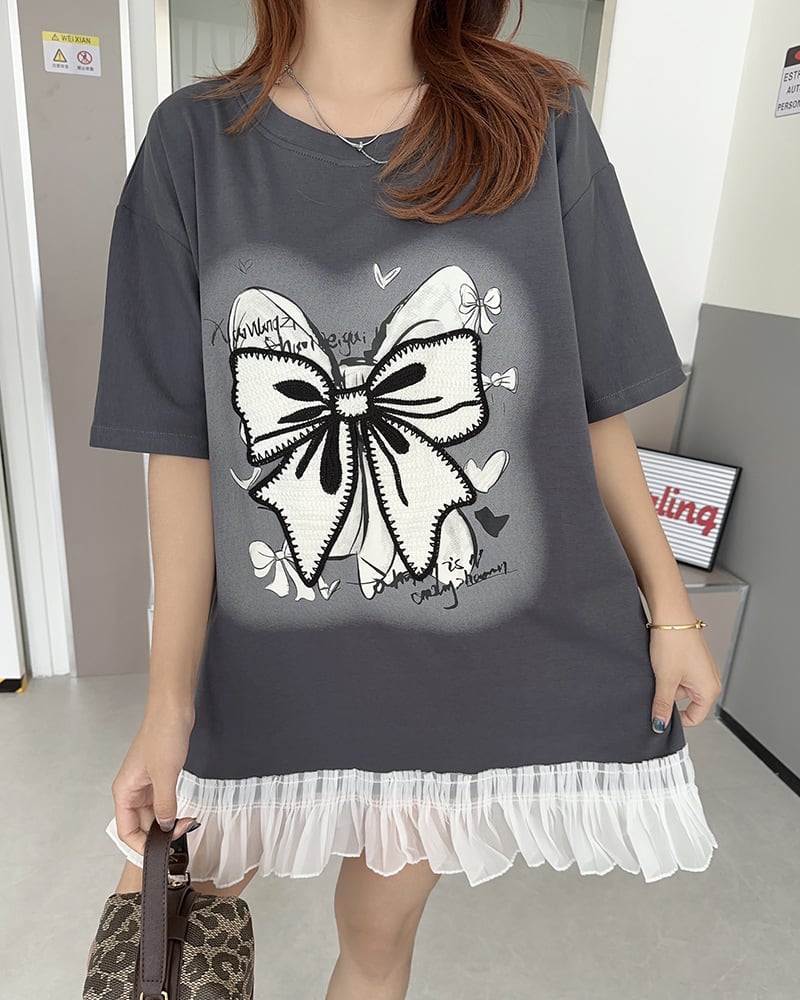 今季マストバイ 切り替え プリントゆったり 半袖Tシャツ 全4色ins-8256