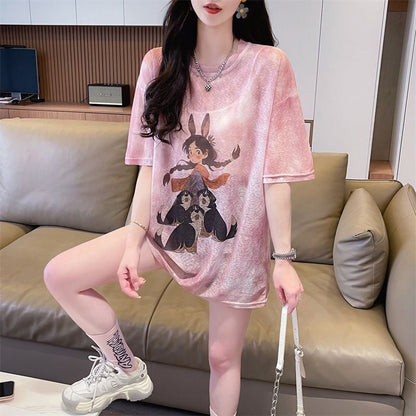着回し力抜群 アバンギャルド 絞り染め プリント 3色選択 半袖Tシャツins-8575