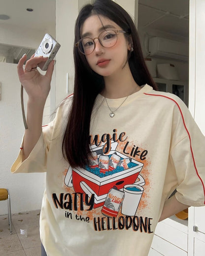 着せ ビッグロゴ ゆったり ロングTシャツ 半袖 ワンピースins-4859