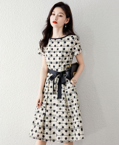 着回し力抜群 カジュアル エレガント ドット柄 ワンピースins-8324