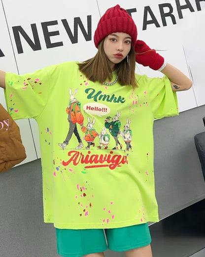 早い者勝ち  ファッション キュート ルーズ 落書き風　プリント半袖Tシャツ 全3色ins-4913