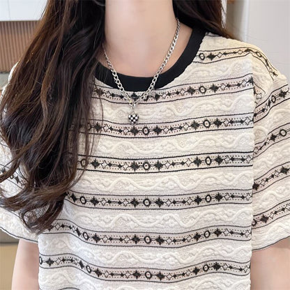 おすすめ  着心地抜群 ストライプ柄 半袖 Tシャツins-8264