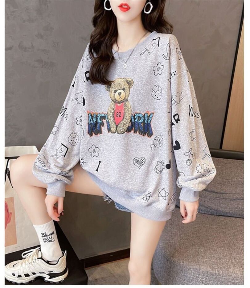 超人気 !存在感アップ ビッグロゴ ゆったり 花柄 スウェット全6色 ins-4931