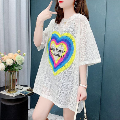 売り切れ必至 キュート ゆったり 透かし彫り半袖Tシャツins-8134