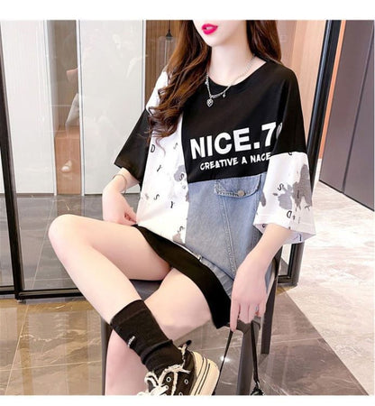 話題沸騰中 個性派  切り替え デザイン性のある半袖Tシャツins-8086