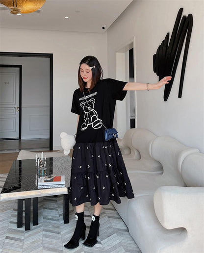 超人気 美人度アップ カジュアル 切り替え  レイヤード風  ワンピースins-8069