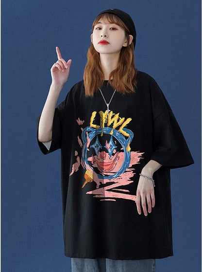 話題沸騰中 カジュアル  ゆったり プリント 2色半袖Tシャツins-8159