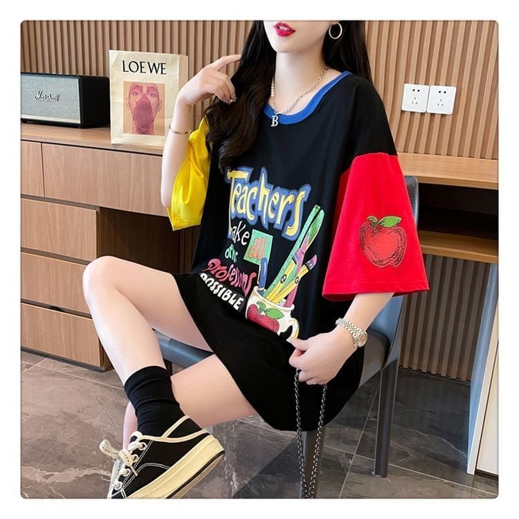 おすすめ 個性派 アルファベット プリントTシャツ ゆったり半袖ins-8090