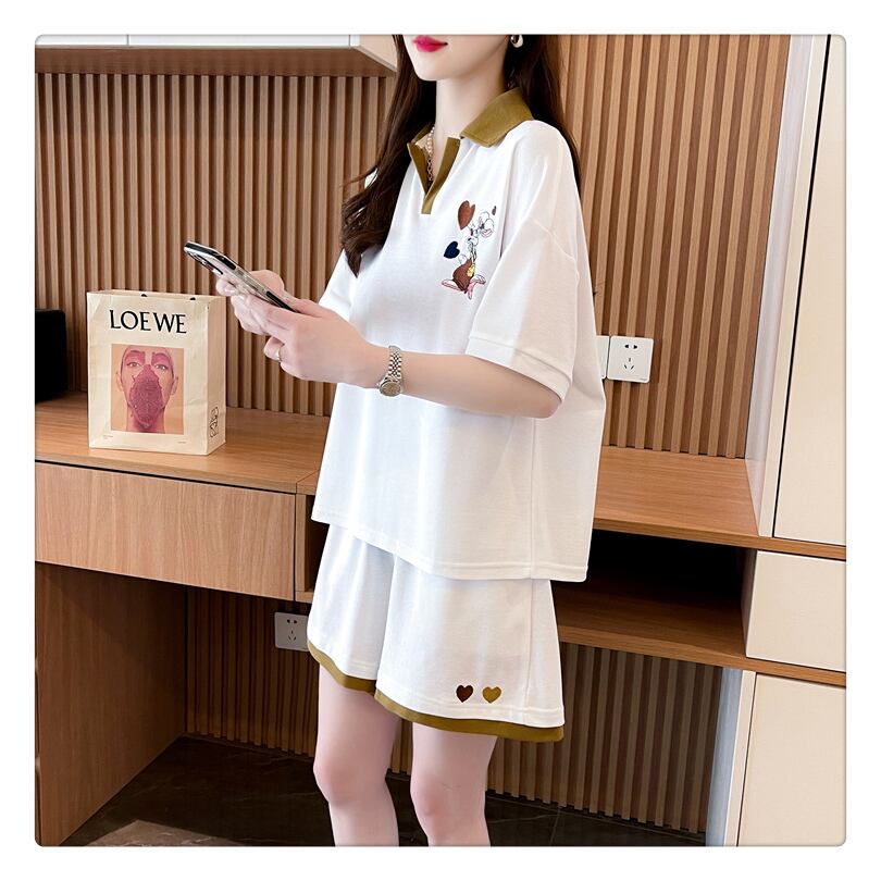定番シンプル カジュアル  切り替え 半袖Ｔシャツⅹパンツセット全3色 ins-8267