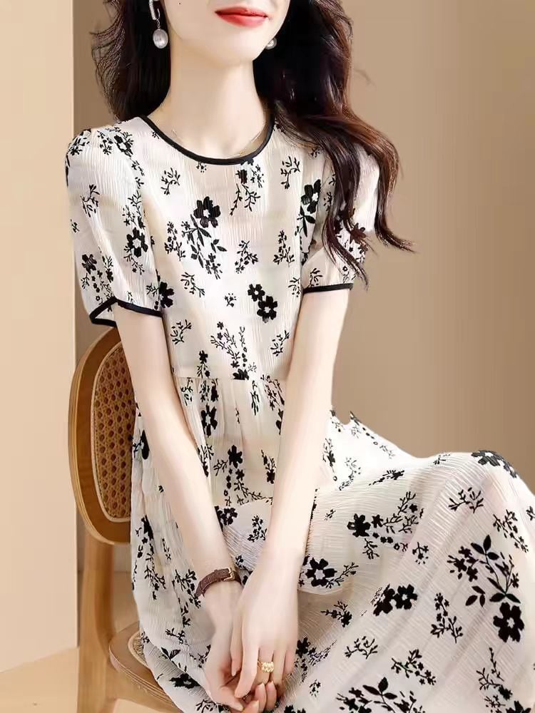 好感度UP ファッション シフォン 花柄 半袖ワンピースins-8459