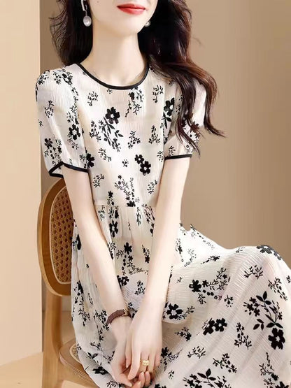 好感度UP ファッション シフォン 花柄 半袖ワンピースins-8459