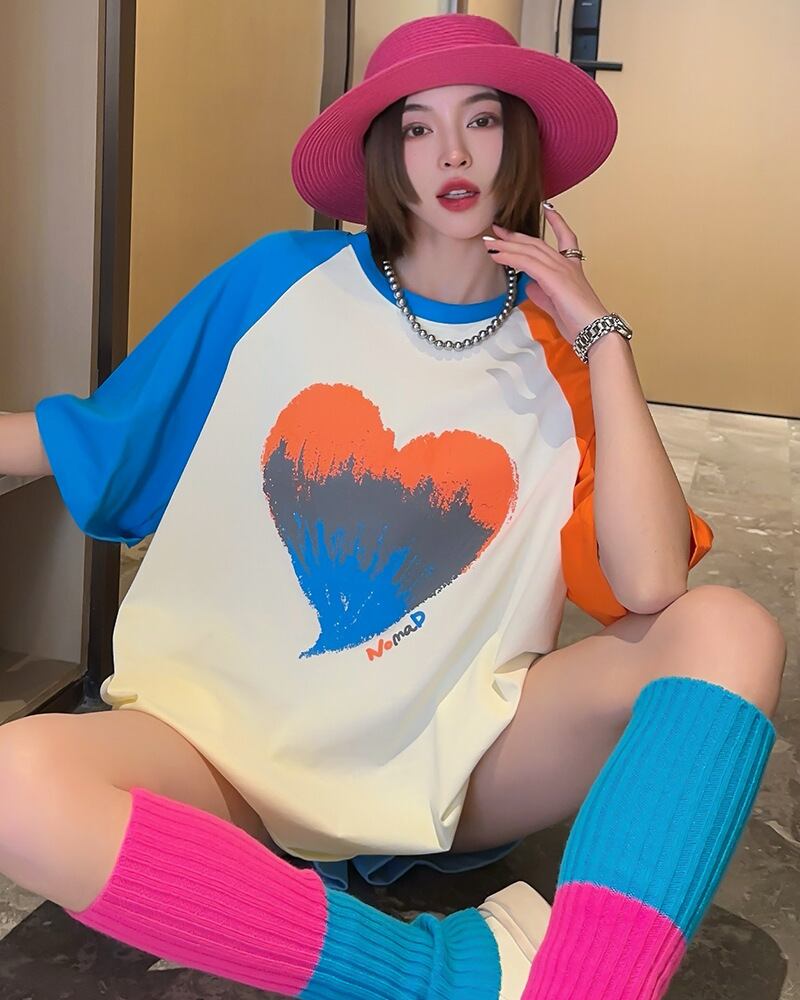 絶対欲しい  ロゴ プリント カラーマッチング  ゆったり 3色半袖Tシャツins-8383