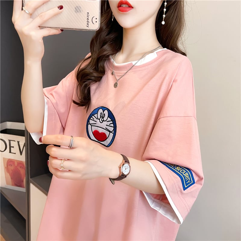 好感度満載 ラウンドネック プリント Tシャツ カットソー全3色ins-8223