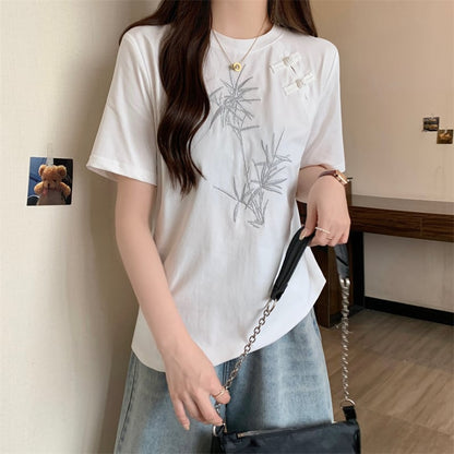 おすすめ カジュアル 海外トレンド モーダル 刺繍  半袖Tシャツins-8476