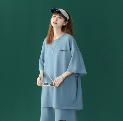 【半額セール】早い者勝ち 男女兼用 半袖Ｔシャツⅹパンツセット全4色ins-6549