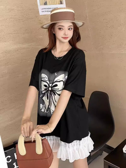 今季マストバイ 切り替え プリントゆったり 半袖Tシャツ 全4色ins-8256