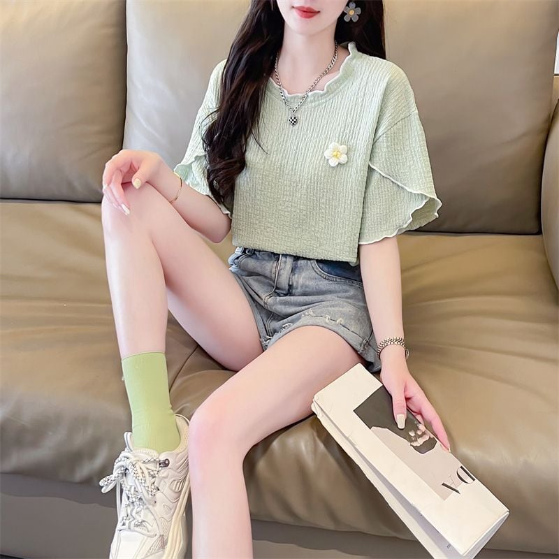 美人度アップ キュート スウィート 5色選択 半袖Tシャツins-8578
