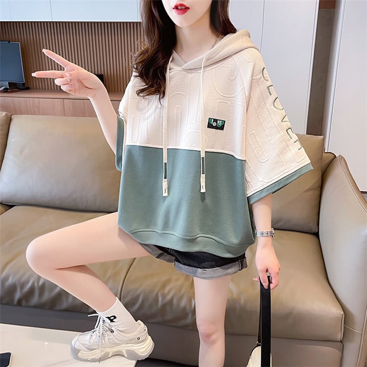 高級感 半袖 帽子付き Tシャツ スウェット  ins-8640