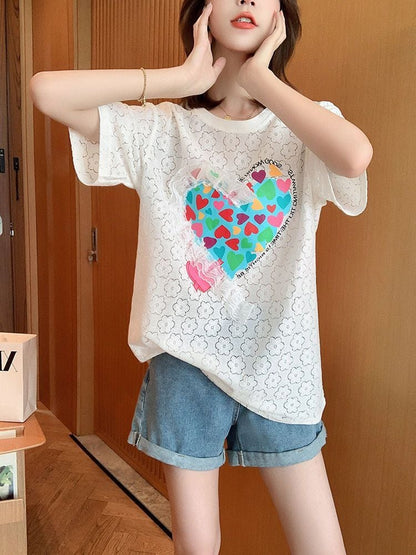新商品 キュート 透かし彫り ゆったり 半袖Tシャツins-8422