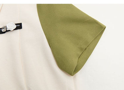 超人気 カジュアル ファッション 切り替え 半袖ワンピースins-8446