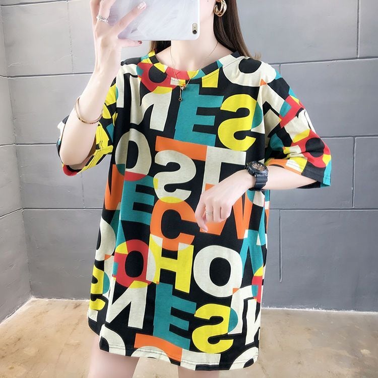 売り切れ必至 個性派 カラーマッチング プリント全2色 半袖Tシャツ カットソー ins-8556