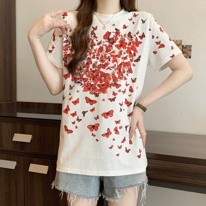 オシャレ度満点 着心地抜群 プリント半袖 Tシャツins-8211