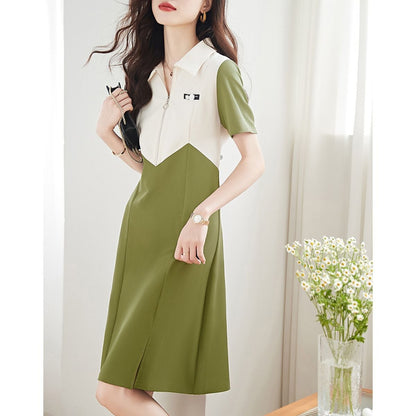 超人気 カジュアル ファッション 切り替え 半袖ワンピースins-8446