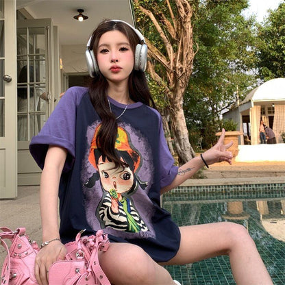 着回し力抜群 カジュアル 個性派 プリント 半袖Tシャツins-8163