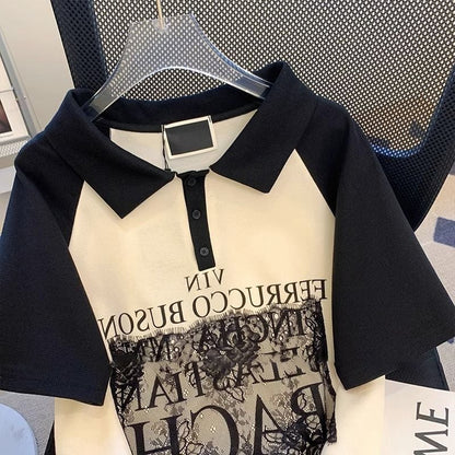 売り切れ必至 ファッション 切り替え プリント 半袖Tシャツ カットソーins-8250