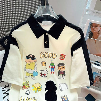 期間限定 カジュアル 切り替え プリント 半袖Tシャツ カットソーins-8221