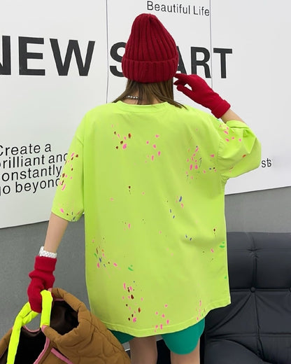 早い者勝ち  ファッション キュート ルーズ 落書き風　プリント半袖Tシャツ 全3色ins-4913