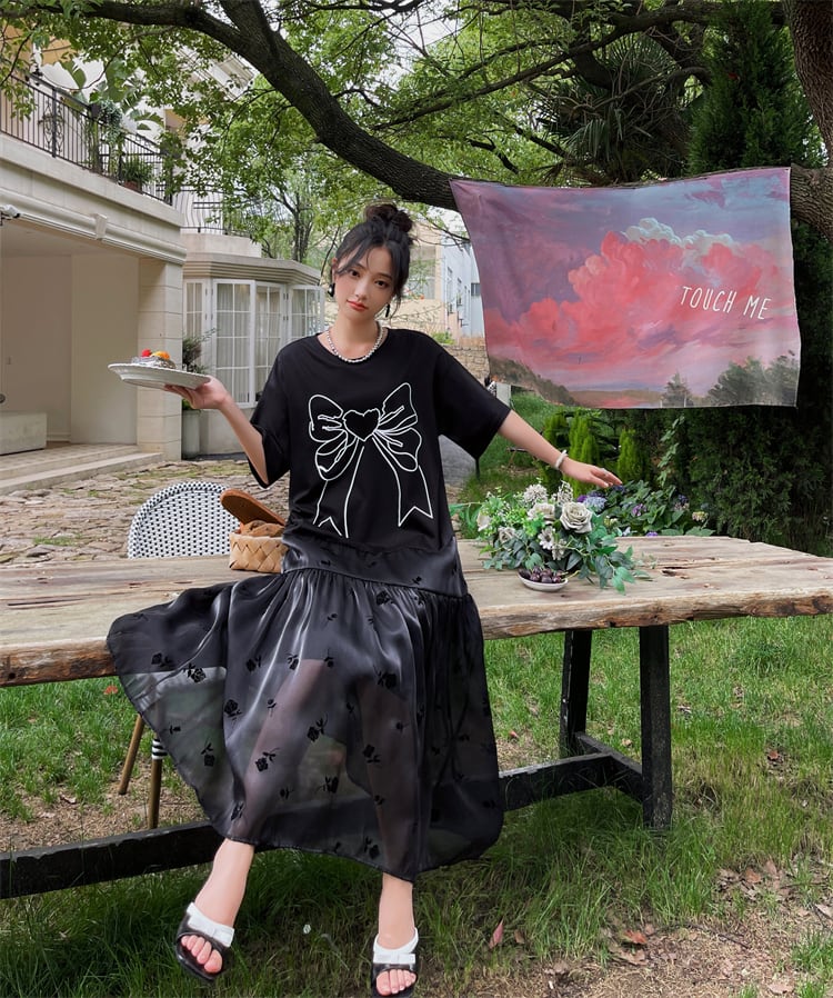 美人度アップ 新作 スウィート 切り替え 花柄 半袖 ワンピースins-8222