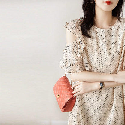 大好評 エレガント シフォン ドット柄 半袖ワンピースins-8419