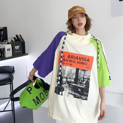 売り切れ必至 カジュアル プリント 切り替え 半袖Tシャツ カットソーins-8257