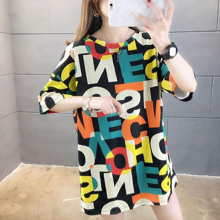 売り切れ必至 個性派 カラーマッチング プリント全2色 半袖Tシャツ カットソー ins-8556