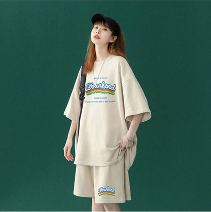 【半額セール】早い者勝ち 半袖Ｔシャツⅹパンツセット全4色 男女兼用ins-6553
