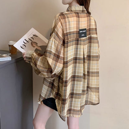 定番シンプル チェック柄 透け感 日焼け対策 全3色 シャツ ins-8544