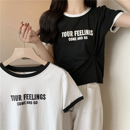 ゆったり感アップ ファッション アルファベット Tシャツ カットソーins-3077