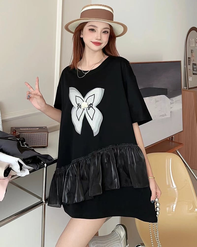絶対欲しい キュート 切り替え プリントゆったり 半袖Tシャツ 全5色ins-8271