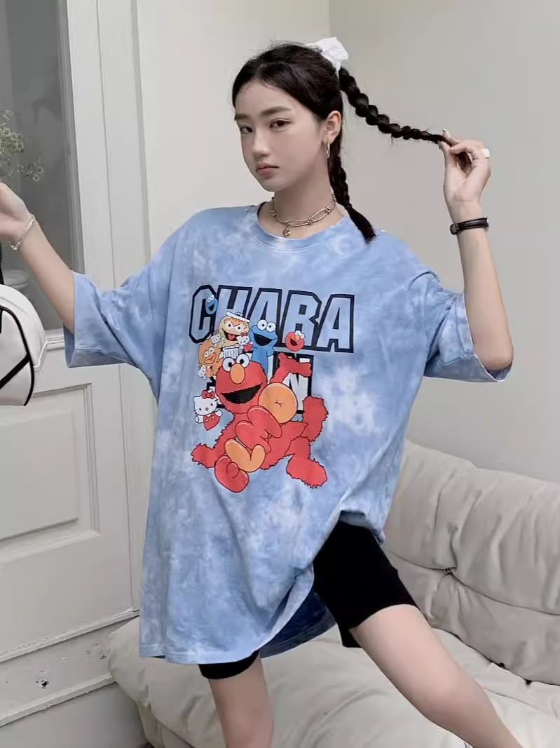 売り切れ必至  絞り染め プリント ビッグロゴ ゆったりトップス 半袖Tシャツ 全2色ins-8272