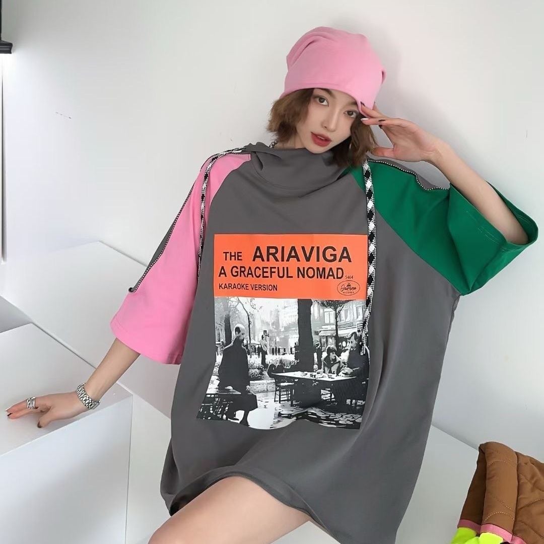 売り切れ必至 カジュアル プリント 切り替え 半袖Tシャツ カットソーins-8257