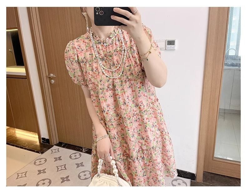絶対欲しい 上品 スウィート シフォン 花柄 半袖 ワンピースins-8176
