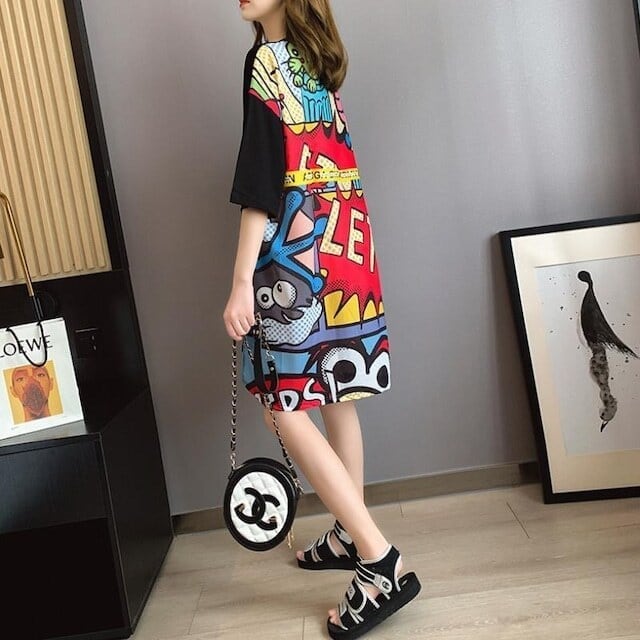 大人気ロング丈Tシャツワンピース     2色  ins-1160