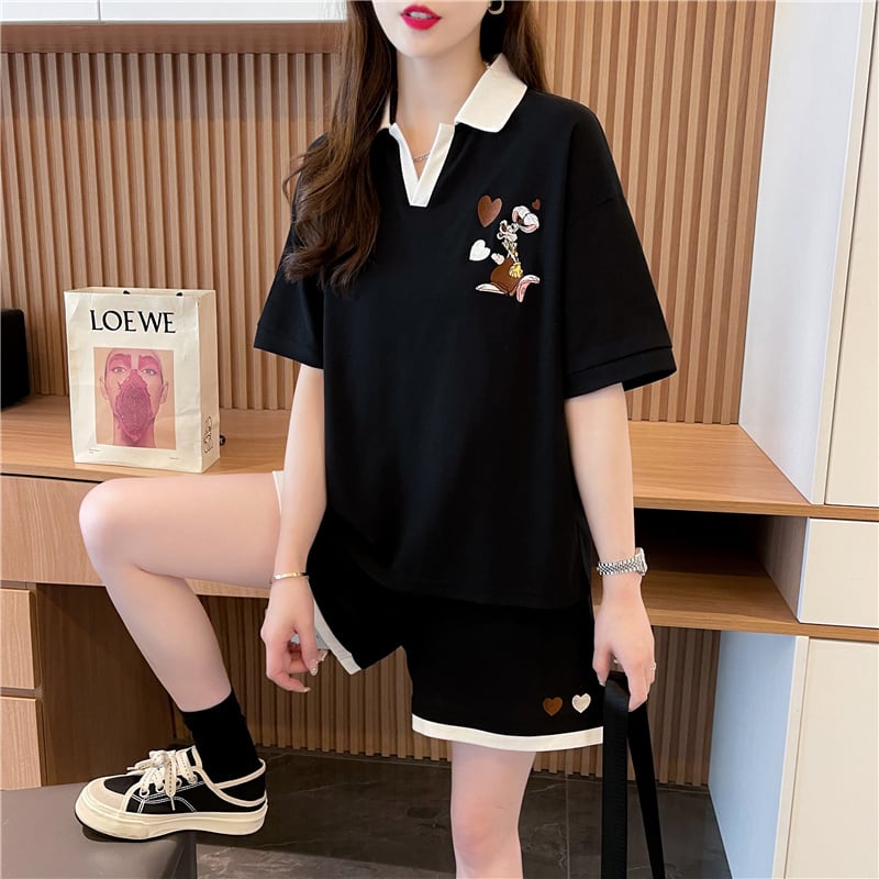 定番シンプル カジュアル  切り替え 半袖Ｔシャツⅹパンツセット全3色 ins-8267