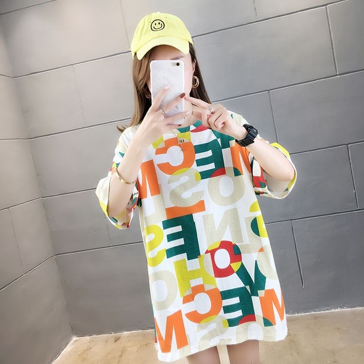 売り切れ必至 個性派 カラーマッチング プリント全2色 半袖Tシャツ カットソー ins-8556
