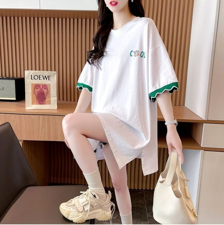 【半額！期間限定！！】デザインセンスニッチなミドル丈半袖Tシャツ新スタイルins-3007