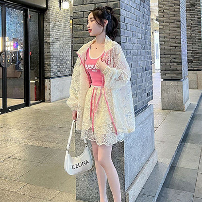 新作 美感いっぱい 日焼け対策 透け感 無地 パーカー ins-4984