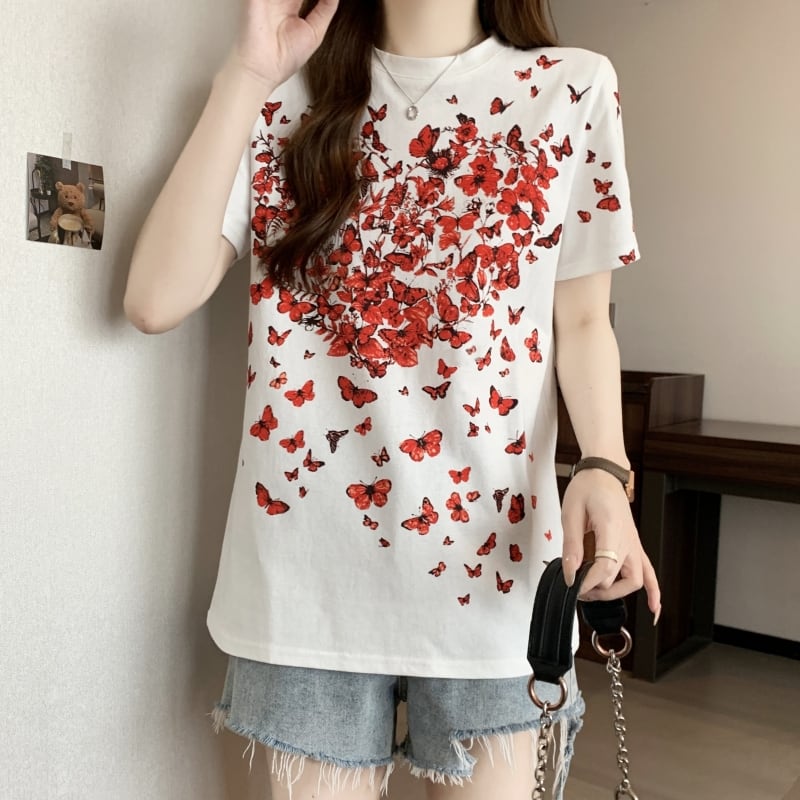 オシャレ度満点 着心地抜群 プリント半袖 Tシャツins-8211